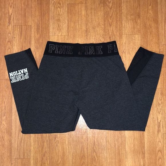 VS PINK Cropped Mesh MARL Black/Pavement Grey Leggings size Medium - Picture 7 of 7